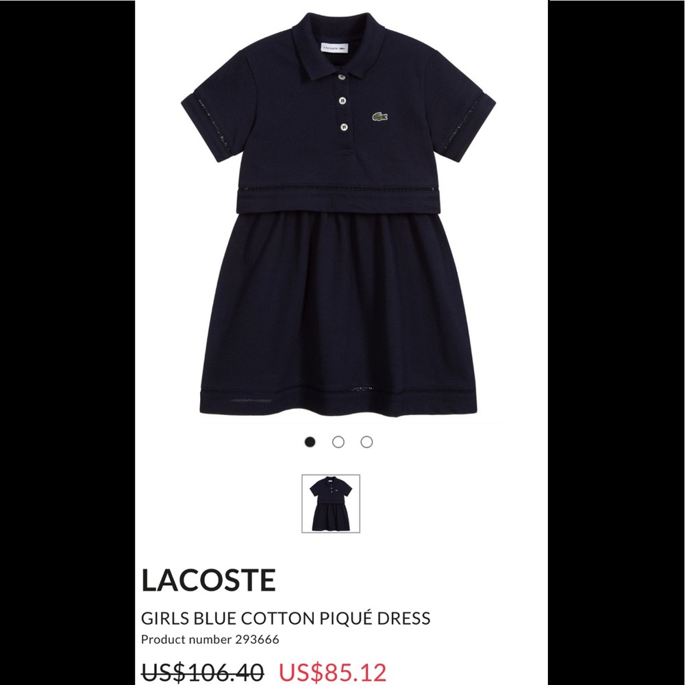 Lacoste Dress - Size 10 Girls **NEW**